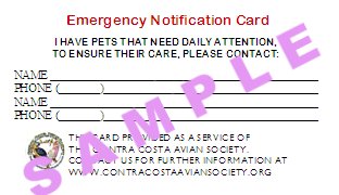 Order your personalized Pet Emergency Notification Card from Birdtek.com